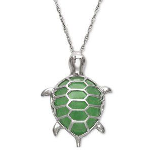 NIB Macys Sterling Silver Dyed Jade Turtle Pendant 18 inch Necklace